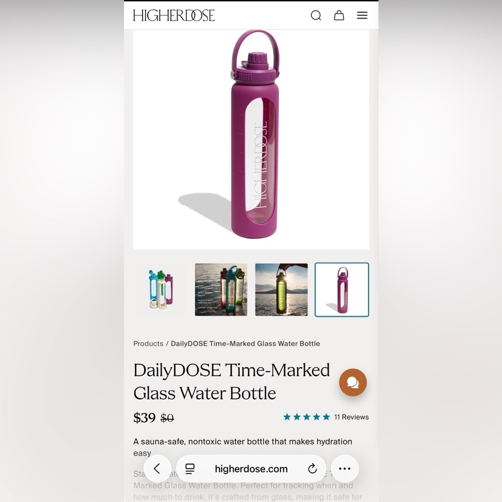 HigherDose DailyDOSE Time-Marked Glass Water Bottle